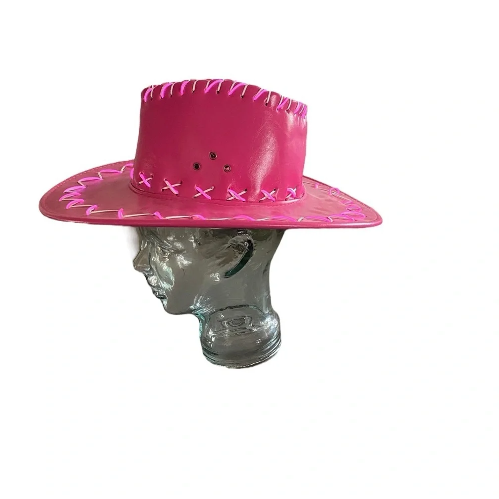 Pink Cowgirl Hat Western Party Neon Led Light barbie core bachelorette Festival